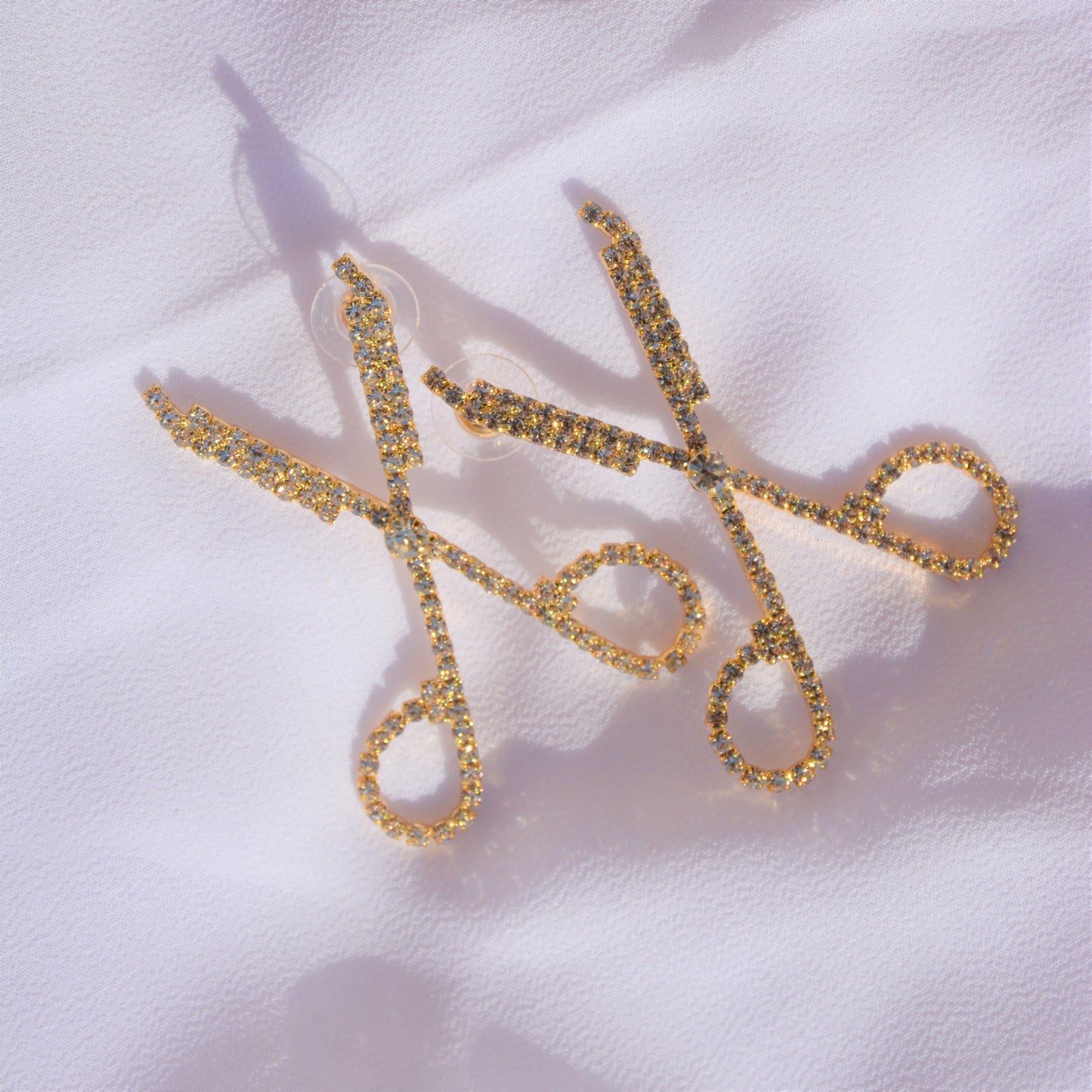Crystal Scissor Shaped Cubic Zircon Unique Gold Plated Earrings